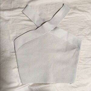 Babaton Nude Ribbed Knit Cross-Back Top